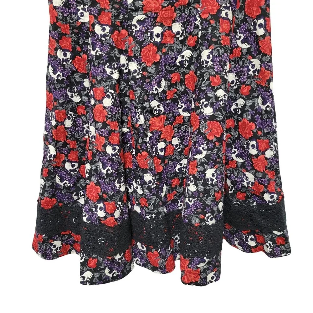 Hot Topic L 11 Dress Skull Floral Gothic Spooky Chic Floral Skater Flare Whimsy - Picture 5 of 11
